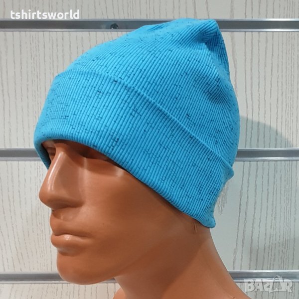 Нова мъжка зимна шапка рипс с подгъв в цвят син меланж, снимка 1