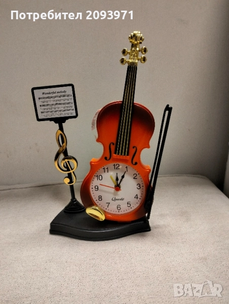детски будилник под формата на цигулка с лък и ноти, снимка 1