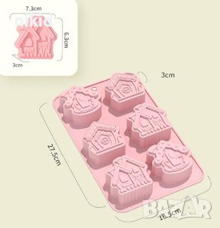 6 къщи къща силиконов молд форма фондан шоколад гипс сапун, снимка 1