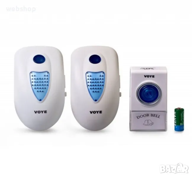 ПРОМО!! Комплект Безжични 2 звънеца с 1  бутон, 38 музикални тона, 220VAC, снимка 1