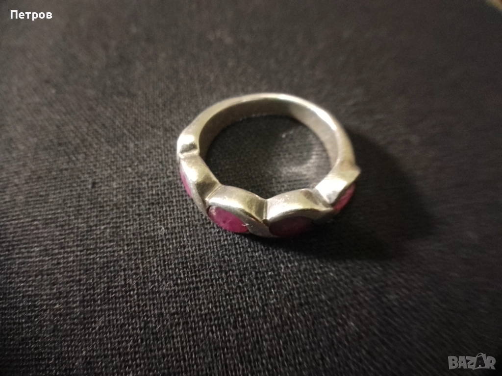 сребърен пръстен с естествени рубини, снимка 1