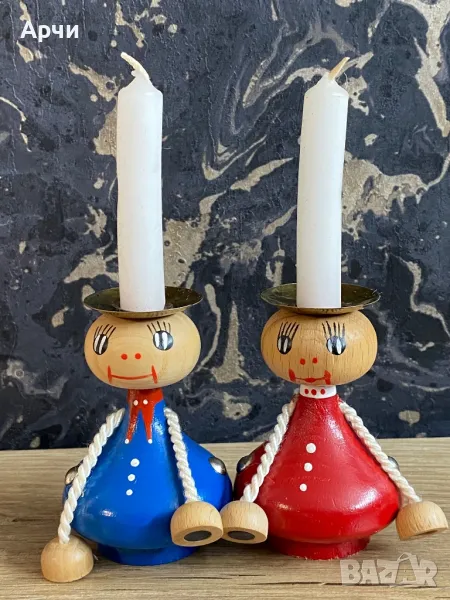 Дървени човечета с магнитни ръчички/Свещници, снимка 1