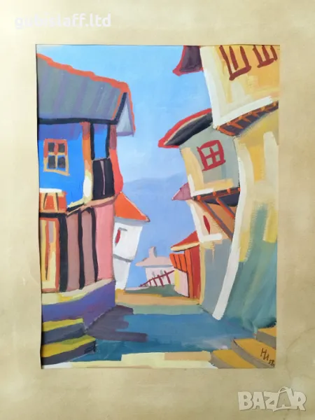 Картина, пейзаж, Несебър, худ. Н. И., 1958 г., снимка 1