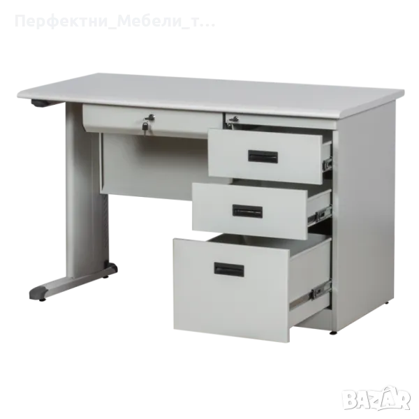 Метално бюро с  4 чекмеджета и МДФ плот 120/60 см./десен, снимка 1