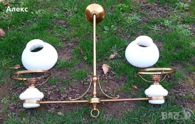 Голяма Френска антикварна лампа, 1920г–месинг, 89см/ 81см, снимка 2 - Антикварни и старинни предмети - 53223197