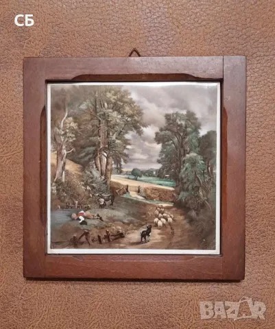 Холандска художествена керамична плочка за стена в дървена рамка, снимка 2 - Декорация за дома - 49270166