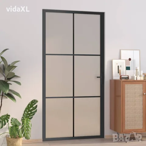 vidaXL Интериорна врата, 102,5x201,5 см, черен мат, стъкло и алуминий, снимка 2 - Входни врати - 56147185