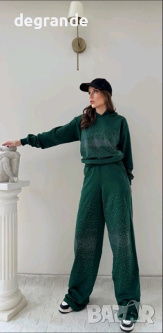 Дамски комплект с камъчета в ЗЕЛЕНО СИНЬО КАФЯВО БЕЖОВО ЧЕРНО, снимка 3 - Спортни екипи - 53107950