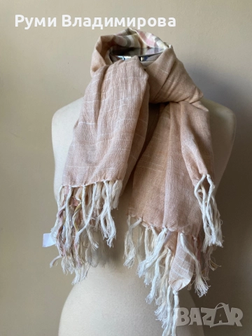 Бежов шал от 100 % органик памук, с етикет, снимка 5 - Шалове - 52934619
