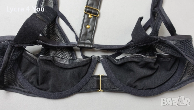 75В черен сутиен от еко кожа и прозрачна мрежа, снимка 6 - Бельо - 51862105