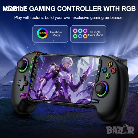 Безжичен мобилен геймпад HASACOOL за iPhone/Android с джойстик с ефект на Хол, RGB, снимка 4 - Друга електроника - 50582563