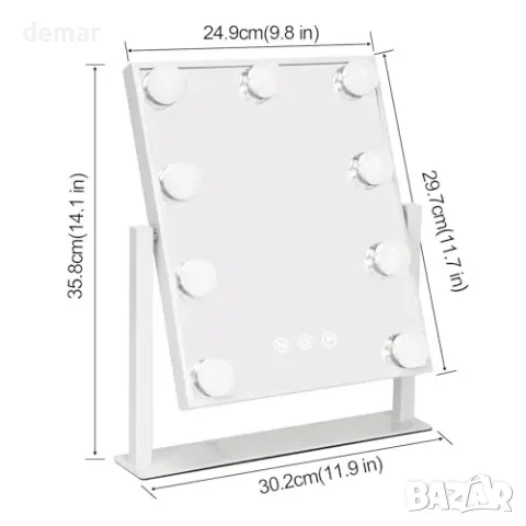 Козметично огледало 37 x 30 см с 9 LED лампи, снимка 7 - Други стоки за дома - 56330069