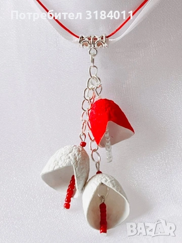 Обеци и колиета в червено и бяло, снимка 7 - Колиета, медальони, синджири - 53604416