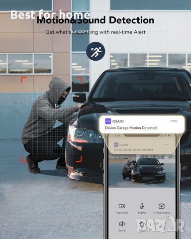 Камера за наблюдение GNCC 2.4G WiFi,T2,IP65 нощно виждане,откриване на движение и звук,съвм. Alexa , снимка 5 - Други стоки за дома - 40079442