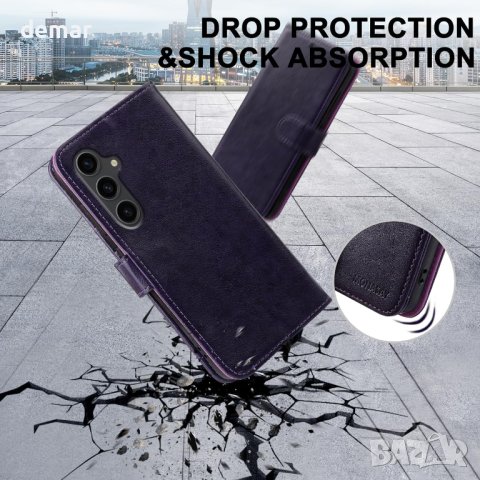 Калъф MONASAY Wallet за Samsung Galaxy S24 5G 6,2 инча, лилав, снимка 6 - Калъфи, кейсове - 44279300