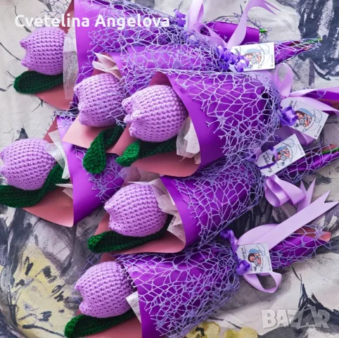 Вечни букети от плетени лалета , снимка 4 - Изкуствени цветя - 55871513