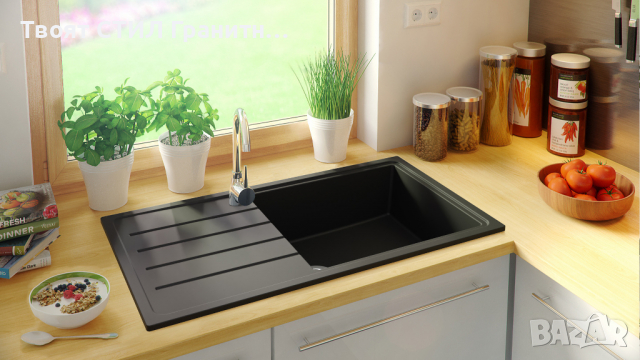 Кухненска Мивка от Гранит модел Копенхаген 900 x 500 Supreme - Черен, снимка 3 - Други - 36422102