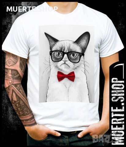 Тениска с щампа GRUMPY CAT GLASSES