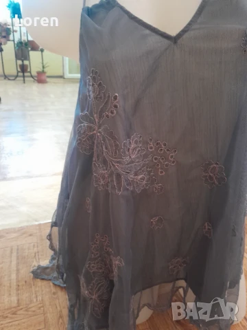 🌸💄Next💄🌸Сив ефирен асиметричен много интересен потник с дантела и тюл на цветя, снимка 14 - Потници - 50556222