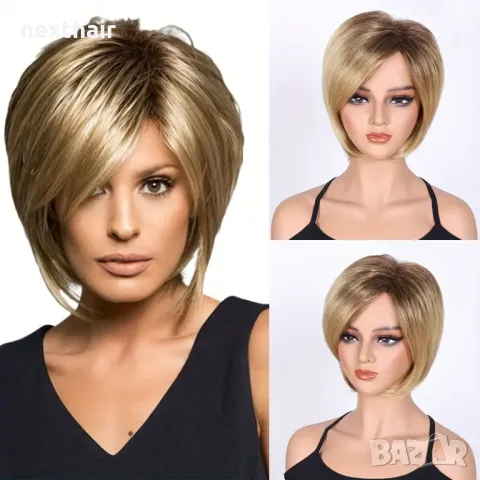 Къса дамска руса перука на пластове с тъмни корени, снимка 1