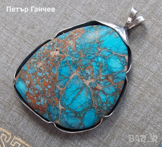Сребърен медальон с красив естествен  Океански Яспис, снимка 2 - Колиета, медальони, синджири - 44658198