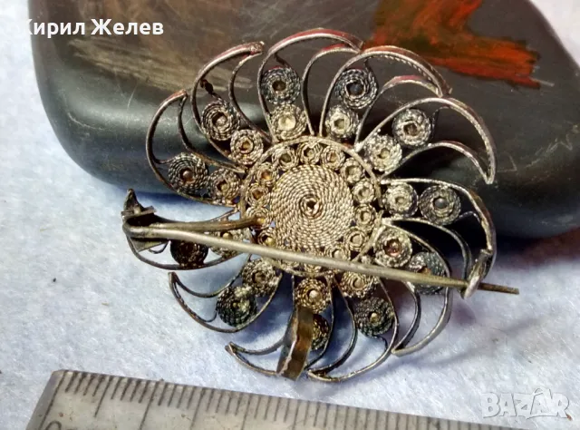 СТАРИННА ФИЛИГРАННА СКЪПОЦЕННА СРЕБЪРНА БРОШКА УНИКАТ ЛАКИРАНО СРЕБРО ВИСОКА ПРОБА с МАРКАЗИТ 43247, снимка 4 - Антикварни и старинни предмети - 48467993