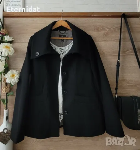 Черно стилно палтенце тип сако ВЪЛНА H&M , снимка 6 - Палта, манта - 48773867