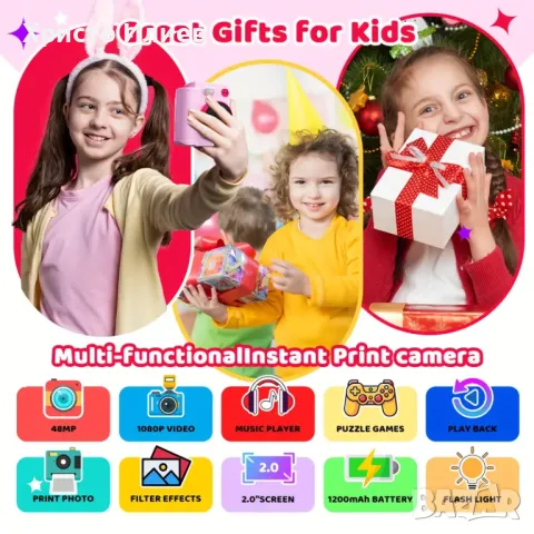 Нова Креативна детска камера Фотоапарат 48MP с термален печат и аксесоари, снимка 4 - Фотоапарати - 50265040