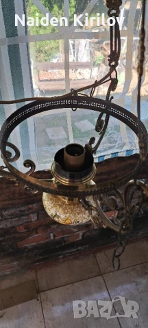 полилей от месинг, порцелан и стъкло , снимка 11 - Полилеи - 50598413