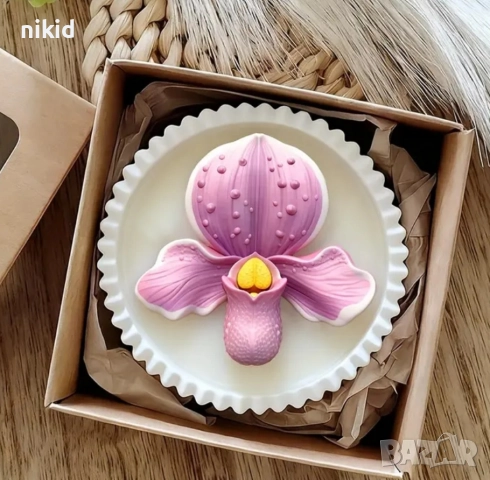 орхидея Пафиопедилум цвете силиконов молд форма фондан шоколад гипс, снимка 2 - Други стоки за дома - 52426874