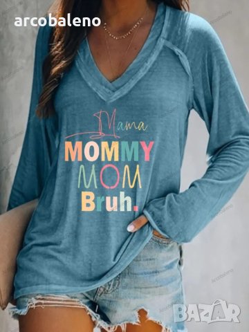 Дамска тениска с V-образно деколте и дълъг ръкав, 3цвята, снимка 2 - Тениски - 41845940