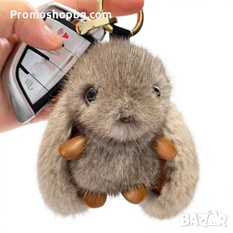 Ключодържател - пухкаво зайче, височина 10 см- Розово или Сиво, снимка 2 - Други - 49008194