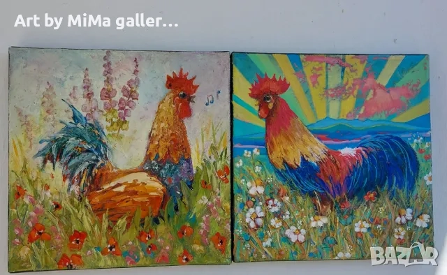 Петел, петли, петлета, rooster painting - Мима / Art by MiMa,  paintings, снимка 5 - Картини - 31513632