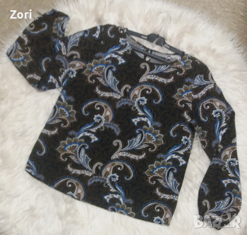 СТРАХОТНА риза/блуза в синьо-кафяв пейсли принт, снимка 3 - Ризи - 44649359
