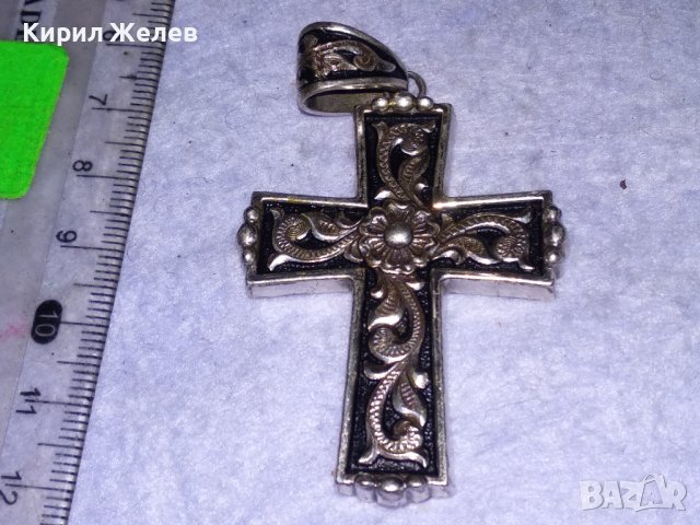 ПОСРЕБРЕН ФЛОРАЛНО ОРНАМЕНТИРАН с НИЕЛО ЕФЕКТ НАГРЪДЕН РЕТРО АРТ КРЪСТ от БЛАГОРОДНА СТОМАНА 37995, снимка 4 - Колиета, медальони, синджири - 41389440