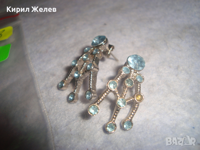 СТАРИ ПОСРЕБРЕНИ РЕТРО ВИНТИДЖ АРТ ДЕКО КРИСТАЛИ ОБЕЦИ 9089, снимка 7 - Обеци - 36439062