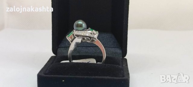 Златен пръстен с Изумруд перла и брилянти-8,36гр/18кр, снимка 6 - Пръстени - 40573924