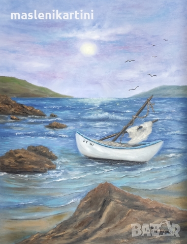 Лодка и море маслена картина , снимка 1 - Картини - 36019521