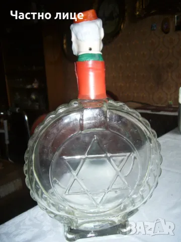 Сувенирна стъклена бъклица с керамичен дозатор за кошерни напитки, снимка 2 - Антикварни и старинни предмети - 49288747