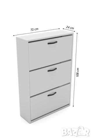 Шкаф за обувки с 3 падащи врати – бял и дървесен цвят/Шкафче за обувки, снимка 8 - Шкафове - 52306827