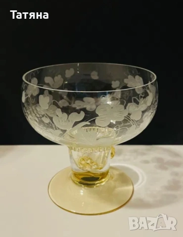 10 Кристални чаши за вино. Германия 1960-70, Theresienthal, Россия ръчна  изработка, кехлибарен цвят, снимка 7 - Чаши - 53135595