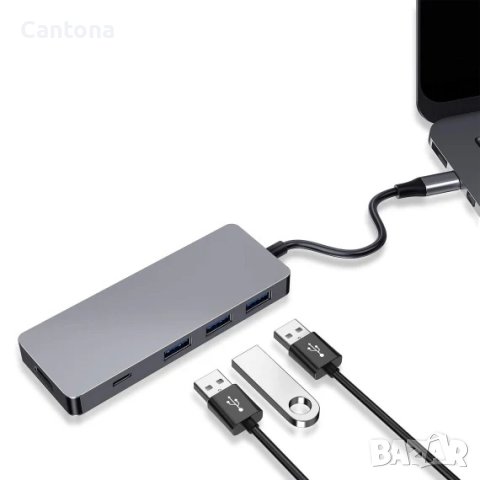 USB C Hub 6 в 1 USB-C към 4K HDMI, 3хUSB 3.0, Type C, PD 100 W, снимка 6 - Други - 40244140