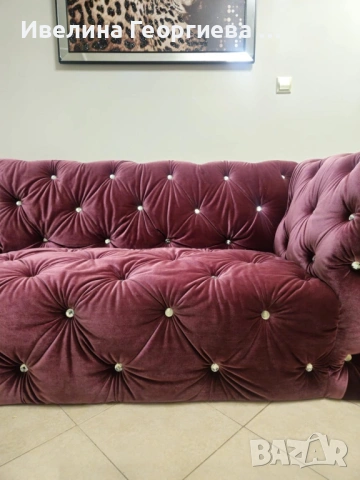 Триместен диван кадифе, снимка 2 - Дивани и мека мебел - 53582659
