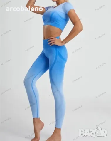 Дамски спортен безшевен комплект за йога от две части с градиент Hang Dye, 5цвята , снимка 10 - Спортни екипи - 49492686