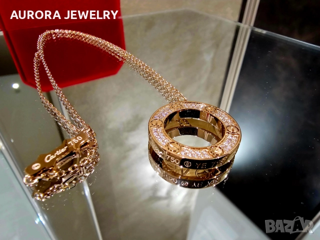CARTIER Love Rose Gold Large Paved Diamonds Pendant Дамскo Колие