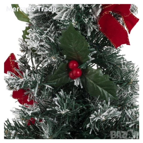 Декоративна коледна елха с червени панделки в саксия, 20 LED, 50см, снимка 3 - Декорация за дома - 52380303