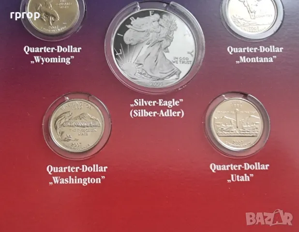 САЩ. ¼ долар
.Комплект. 
 2007 година.
 5 бройки куотъри 2007 год.
 UNC., снимка 4 - Нумизматика и бонистика - 49538633