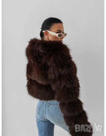 Късо пухено палто с дълъг косъм  кафяво , снимка 2 - Палта, манта - 52844593