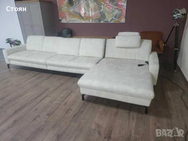 Кремав ъглов диван от плат с лежанка MM-ZE1126 с ел. механизъм, снимка 10 - Дивани и мека мебел - 44216172