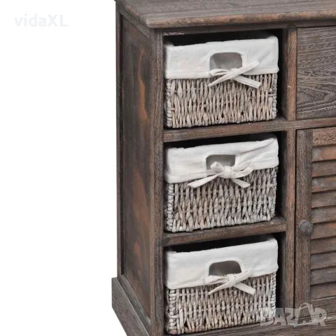 vidaXL Дървен шкаф, 3 тъкани кошници отляво, кафяв, снимка 2 - Шкафове - 56146342
